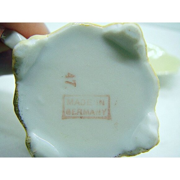 Vintage Germany Demitasse Mini Porcelain Lusterware Teacup Saucer Purple Yellows - Picture 10 of 12